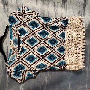 Geometric T-Shirt with Lace Hem